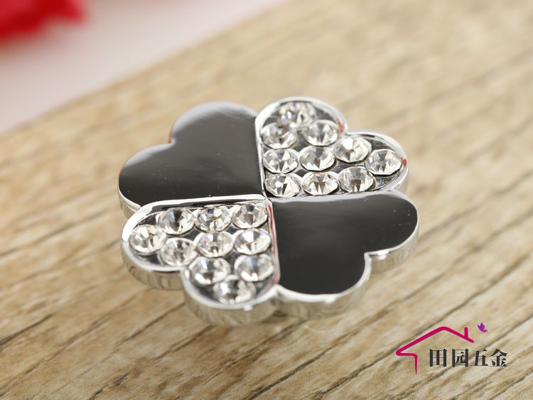 8501 single hole clover-shaped mirror silver and chromium crystal knob with diamond for drawer/cupboard/cabinet