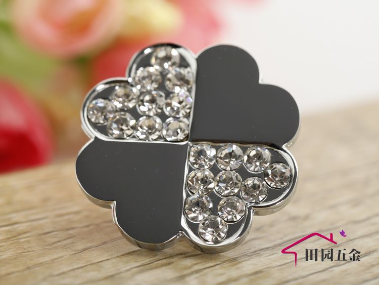 8501 single hole clover-shaped mirror silver and chromium crystal knob with diamond for drawer/cupboard/cabinet