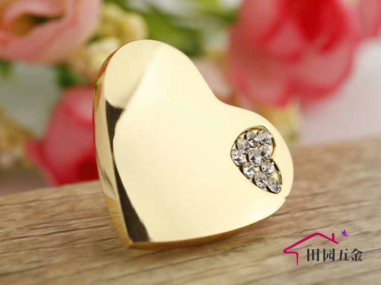 8502 single hole heart-shaped golden mirror crystal knob with diamond for drawer/cupboard/cabinet