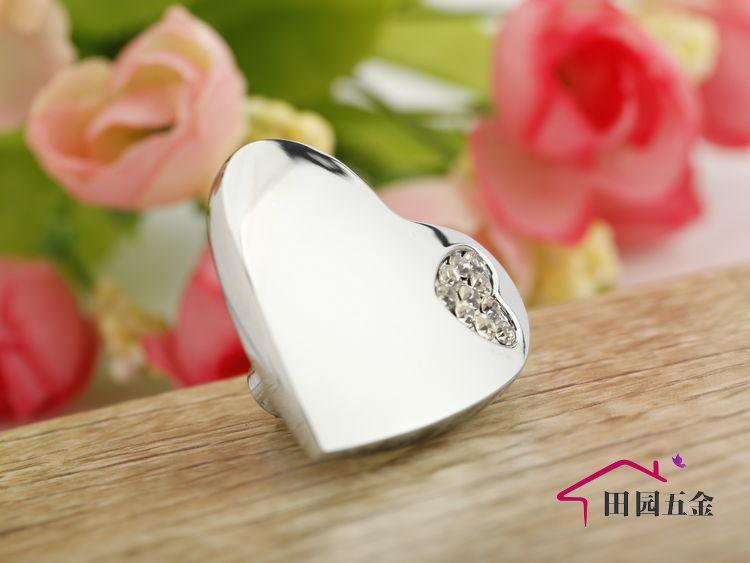 8502 single hole heart-shaped mirror chromium crystal knob with diamond for drawer/cupboard/cabinet