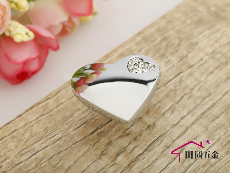8502 single hole heart-shaped mirror chromium crystal knob with diamond for drawer/cupboard/cabinet