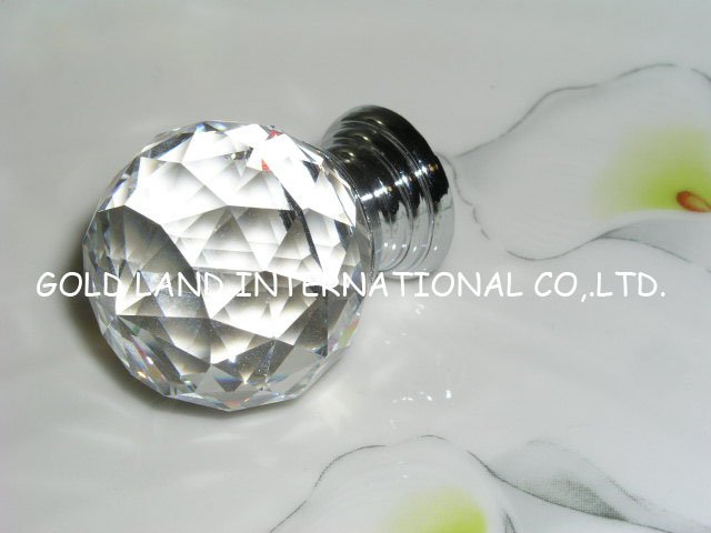 D20mm Free shipping transparent crystal glass cabinet handles and knobs/crystal multi-faceted cutting knob