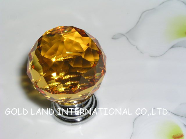 D35mm Free shipping amber crystal glass kitchen door knob and handle/cupboard knobs
