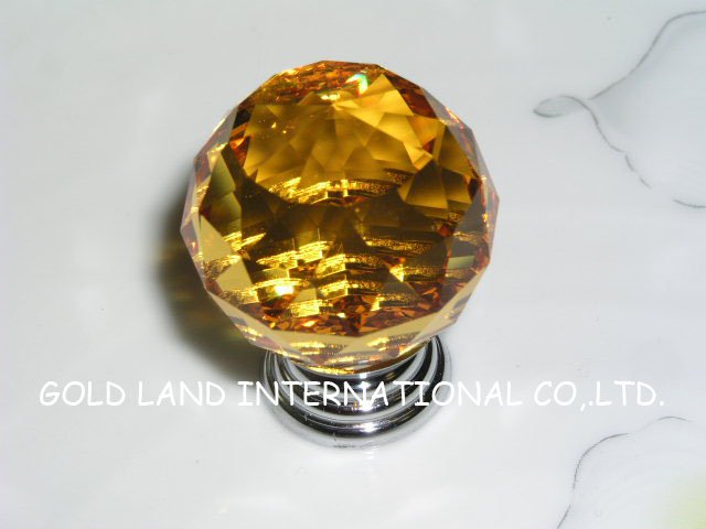 D35mm Free shipping amber crystal glass kitchen door knob and handle/cupboard knobs