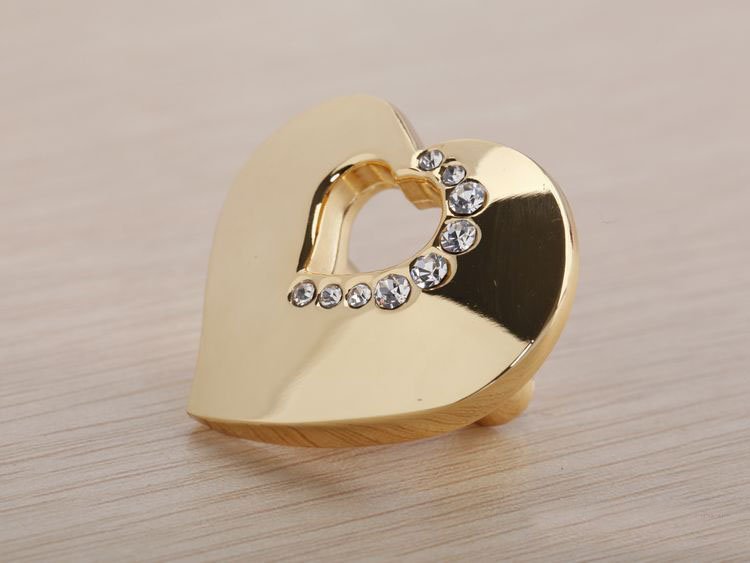 K9 Crystal Glass Gold Love Heart Handle Knob Cabinet Door New (Size: 35MM*20MM)