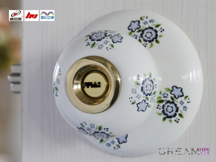 20SB-T golden ceramic spherical locks with small blue flowers pattern for bedroom door