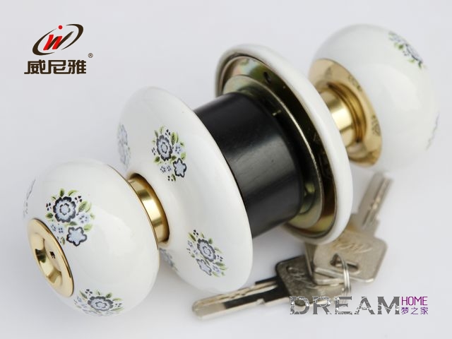 20SB-T golden ceramic spherical locks with small blue flowers pattern for bedroom door