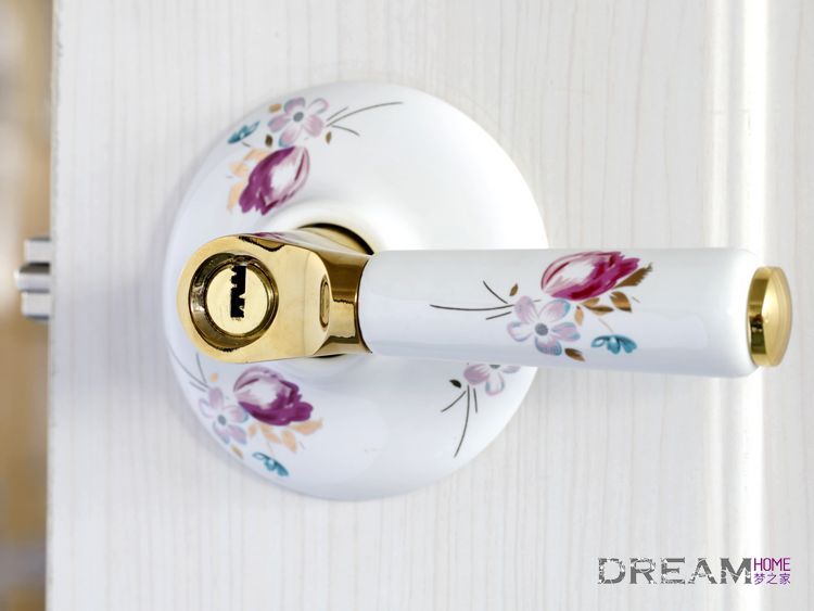 23SB-TZ golden antiqued ceramic handle locks with tulip pattern for door