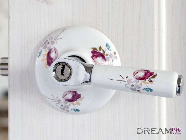 23SS-TZ bright silvery antiqued ceramic handle locks with tulip pattern for door