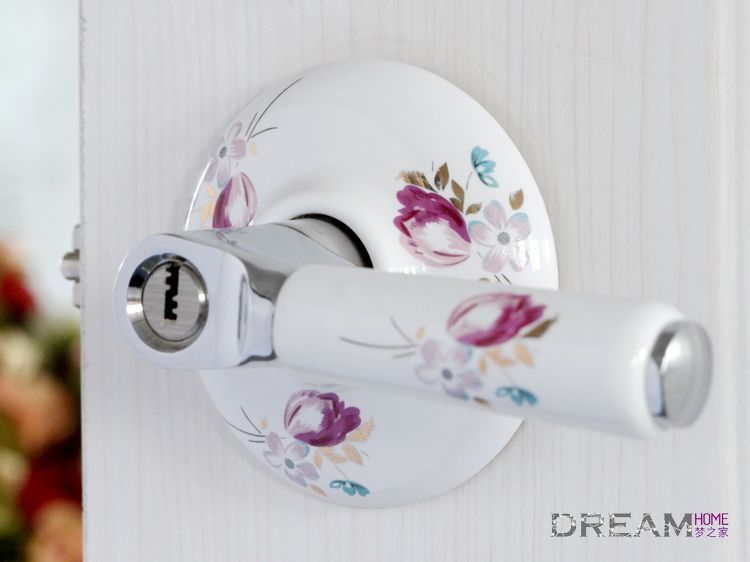 23SS-TZ bright silvery antiqued ceramic handle locks with tulip pattern for door