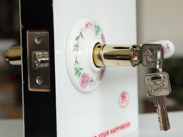 C03SBTZ gold ceramic copper lock cylinder handle locks with beautiful pink roses pattern for door