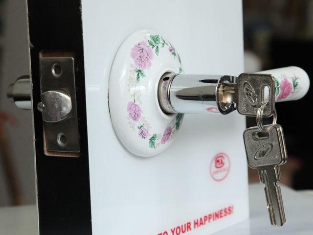 C03SSTZ silvery and white ceramic handle locks with pink roses pattern for door