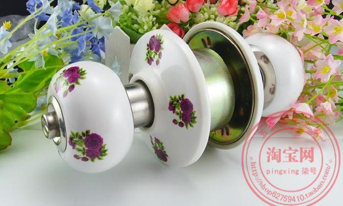 C19SST white and silvery ceramic spherical locks with purple roses pattern for door
