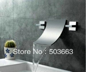 2 Handle Wall Mounted Tap Wide spread Waterfall Bathroom Basin Sink Bathtub Mixer Faucet , Chrome Finish L-9122