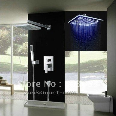 8" LED Rainfall Shower head+ Arm + Hand Spray+Valve Shower Faucet Set CM0628
