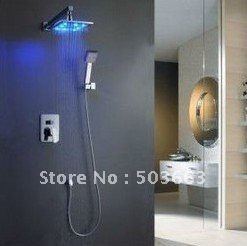 8" LED Rainfall Shower head Arm Control Valve Handspray Shower Faucet Set CM0436