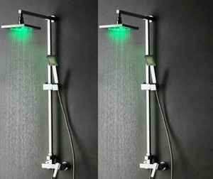 8" LED Rainfall Wall Mounted Handheld Spray Shower Head Faucet Shower SET T2