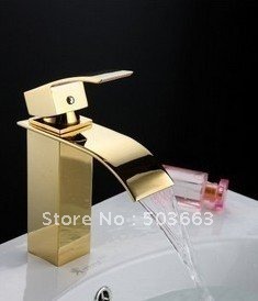 Big Waterfall Faucet Hot and Cold Device Faucet Polished Golden Bathroom Basin Sink Mixer Tap CM0293