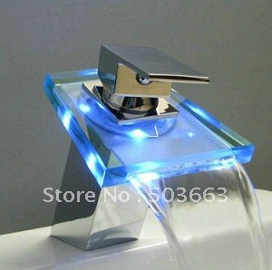 Big Waterfall LED Color Faucet Polished Chrome Mixer Brass Tap CM0815