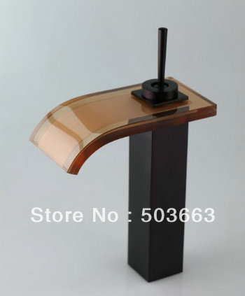 Brown Glass Bathroom Basin Brass Mixer Tap Faucet Oil Rubbed Bronze Finish L-1612