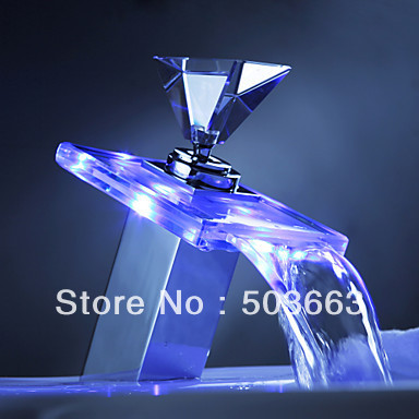 Color Changing LED Bathroom Basin Faucet Sink Tap Brass Mixer Chrome Faucet (Waterfall) L-0012