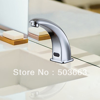 Contemporary Chrome Finish Cold & Hot Sensor Brass Bathroom Sink Faucet Automatic Mixer Tap L-0186