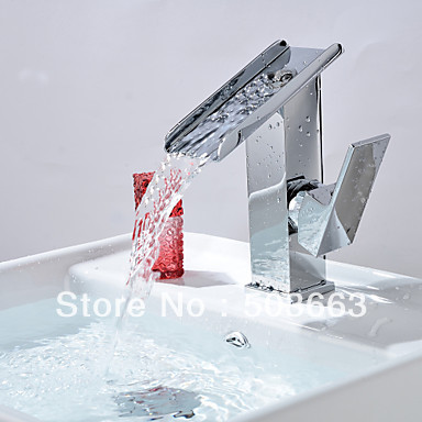 Contemporary Waterfall Bathroom Sink Faucet Mixer Tap Basin Faucet Vessel Tap Sink Faucet (Chrome Finish) L-0180