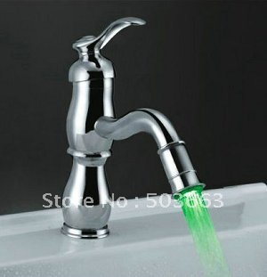 Deck Mounted 3 Colors Water Power LED Bathroom Basin Sink Mixer Tap Faucet CM0237