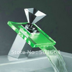 Diamond Style Handles LED Water Power Bathroom Basin Sink Mixer Tap Faucet CM0222