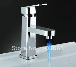 Free Ship 3 Colors Water Power LED Bathroom Basin Sink Mixer Tap Faucet CM0238