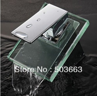 Free Shipping Waterfall Bathroom Basin Faucet Sink Mixer Tap Glass Chrome Faucet L-0202
