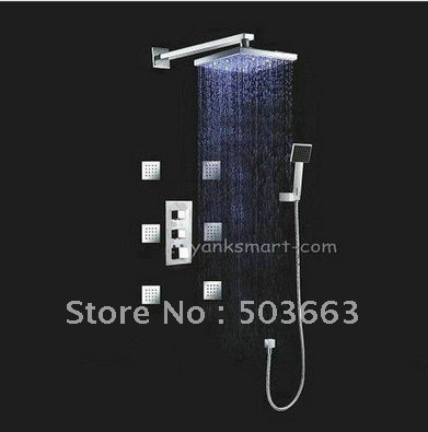 Hot Sell! LED Head Luxury Thermostatic 6 Massage Jets Spray Body 8" Shower Set Multi-function Control Valve Faucet CM0614