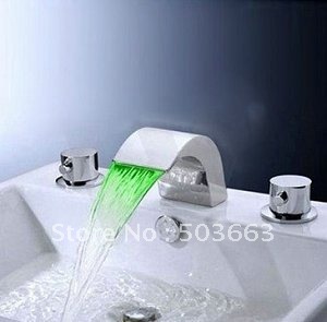 LED Newly Bathroom Tap Sink Bath Tub Waterfall Faucet Chrome CM0375