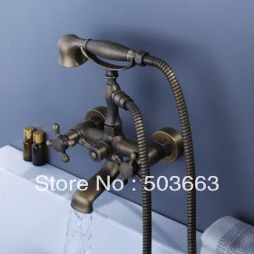New Concept Wall Mounted Antique Brass Bathroom Basin Sink Mix Tap Waterfall Faucet A-9008