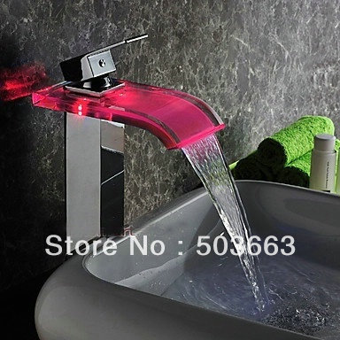 No Need Battery Beautiful Led Bathroom Faucet Chrome Finish Deck Mounted Basin Sink Faucet Mixer Tap Waterfall Faucet X-011