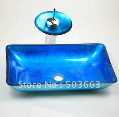 Popular Hand Paint Vessel Bathroom Glass Basin & Brass Water Faucet Set
