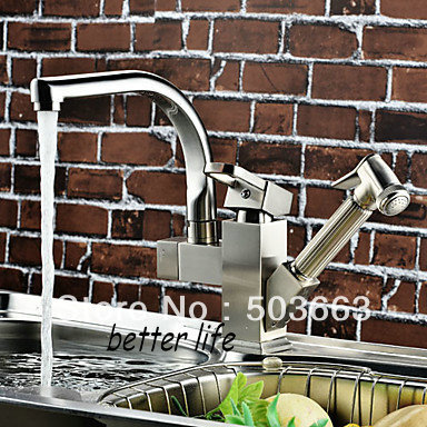 Pull Out And Down Brushed Nickel Finish Solid Brass Kitchen Faucet Sink Mixer Tap Vessel Faucet L-201