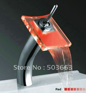 Square Glass Deck Mounted Waterfall LED Bathroom Basin Sink Mixer Tap Faucet CM0232