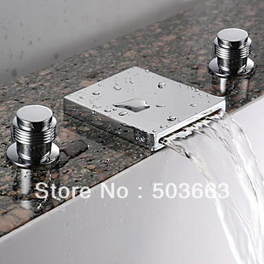 Two Handles Waterfall Bathroom Sink Faucet (Widespread) - Chrome Finish Basin Mixer Tap L-0181