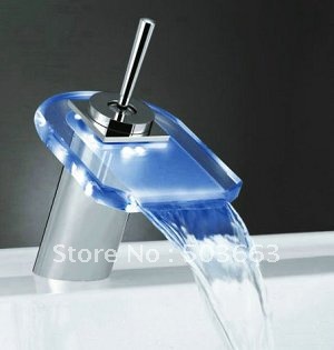 Waterfall LED Water Power Bathroom Basin Sink Mixer Tap Faucet CM0224