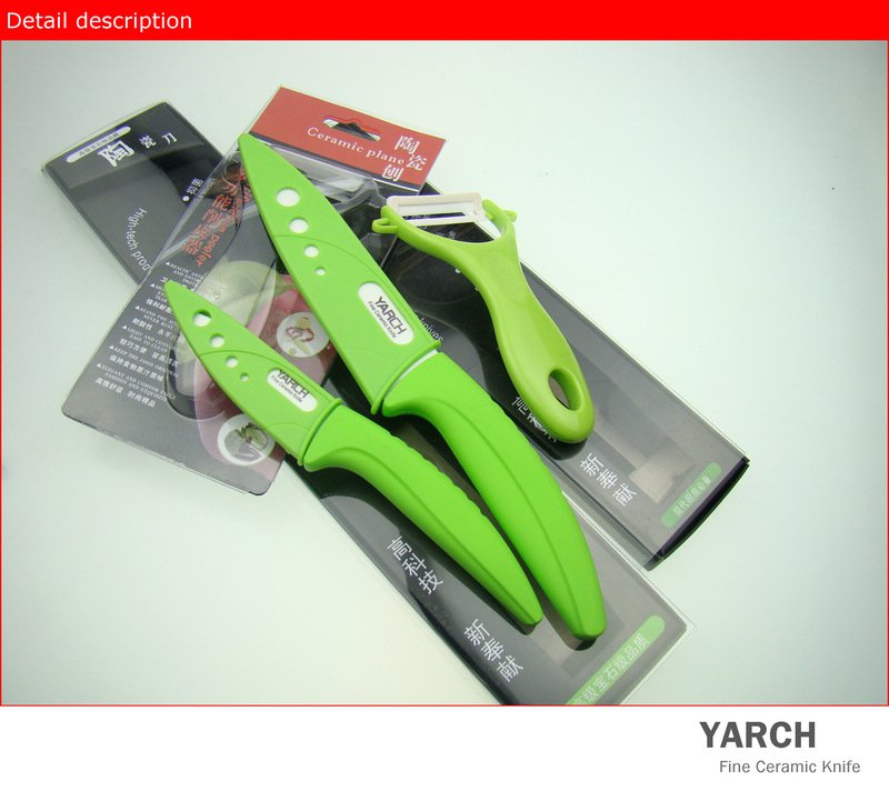 YARCH 3pcs/set, 3 inch+5 inch+peeler Ceramic Knife sets  with Scabbard + Retail box, CE FDA certified,