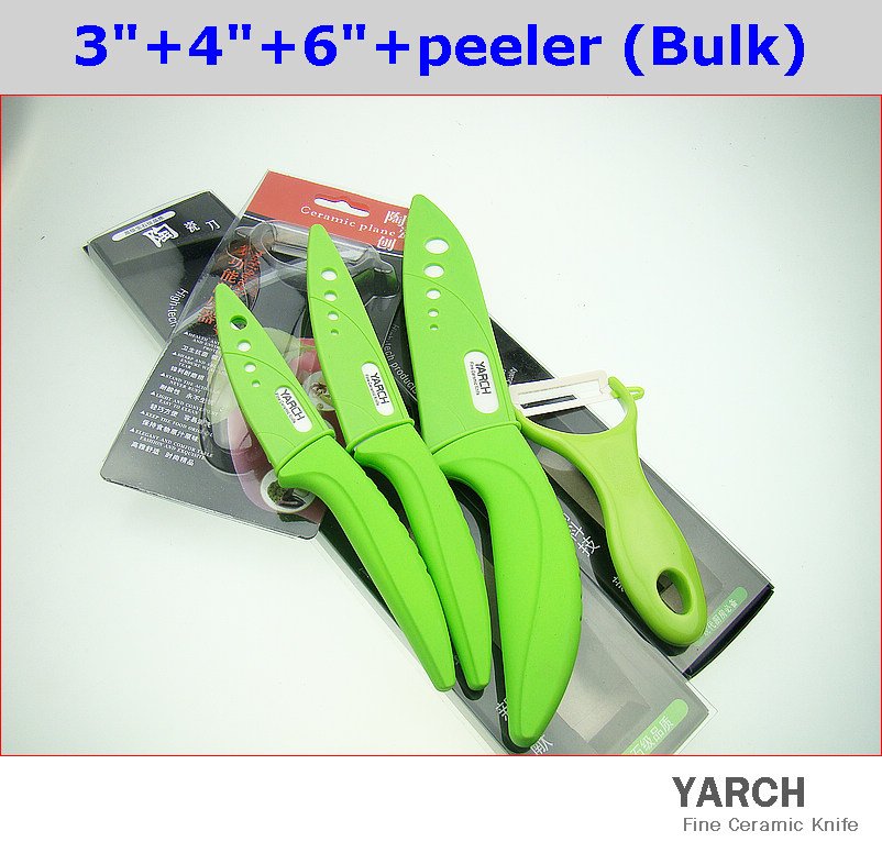 YARCH 4PCS/set , 3 inch+4 inch+6 inch+peeler Ceramic Knife sets  with Scabbard+Retail package, CE FDA certified