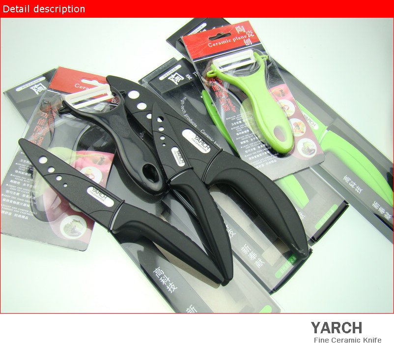 YARCH 4PCS/set , 3 inch+4 inch+6 inch+peeler Ceramic Knife sets  with Scabbard+Retail package, CE FDA certified