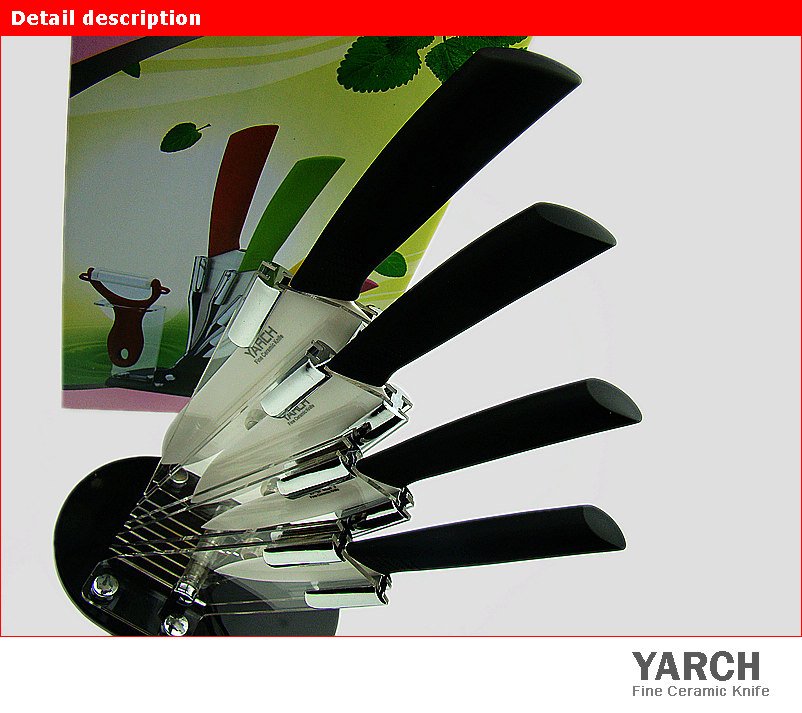 YARCH 5pcs gift set , 3 inch+4 inch+5 inch+6 inch+Knife holder Ceramic Knife sets with color box, CE FDA certified