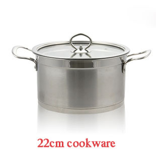 German Style 304 Stainless Steel Cookware 22cm Cooking Pot Induction Bottom Glass Cover
