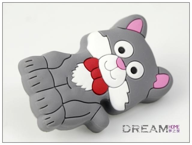 single hole lovely grey cat eco-friendly cartoon soft rubber knobs for drawer/cupboard/cabinet