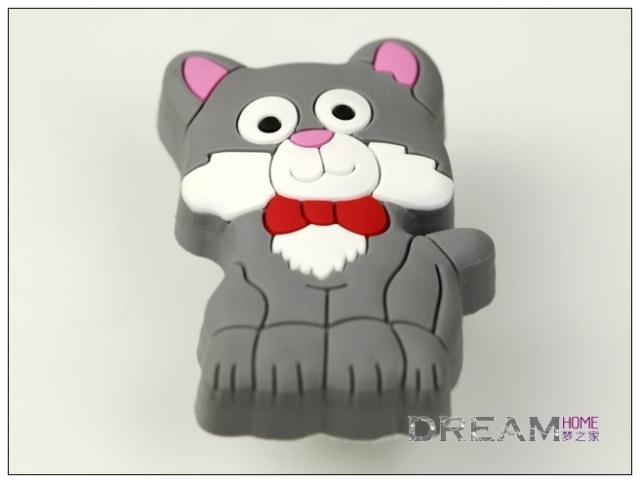 single hole lovely grey cat eco-friendly cartoon soft rubber knobs for drawer/cupboard/cabinet
