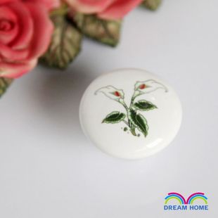 large round ceramic knob with calla for drawer/wardrobe/cupboard/cabinet/furniture