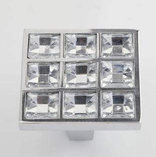 8463-16 16mm hole distance square latticed silver and chromium crystal knob with diamond for drawer/cabinet