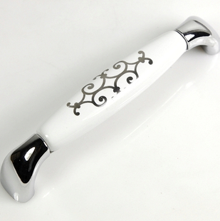 AQ99PC 128mm grand silver flower ceramic handle with silver for cabinet door